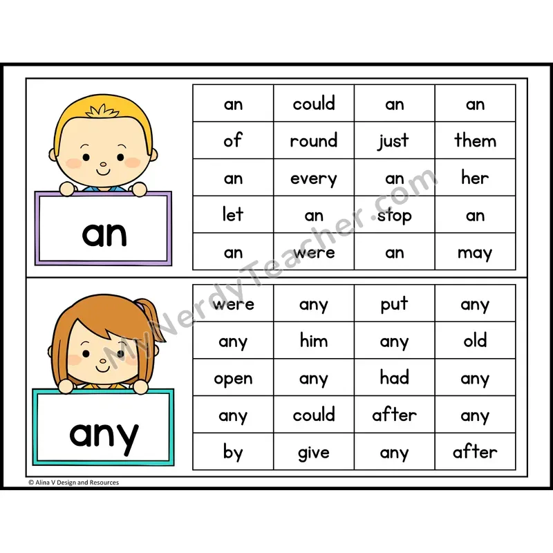 Read and Find Sight Words — 1st Grade - an, any