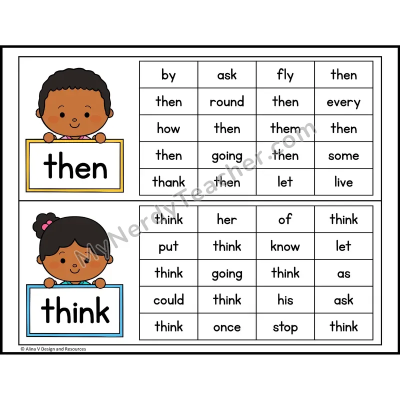 Read and Find Sight Words — 1st Grade - then, think