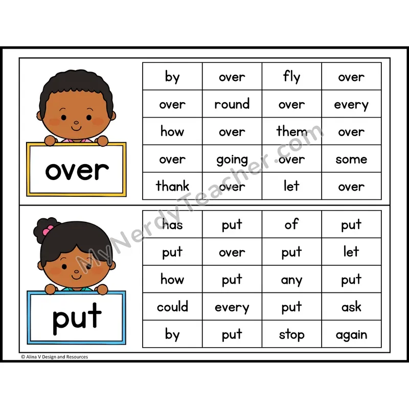 Read and Find Sight Words — 1st Grade - over, put