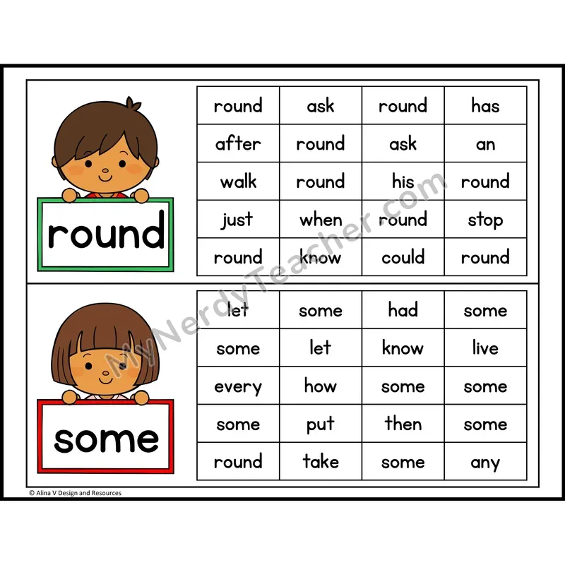 Read and Find Sight Words — 1st Grade - round, some