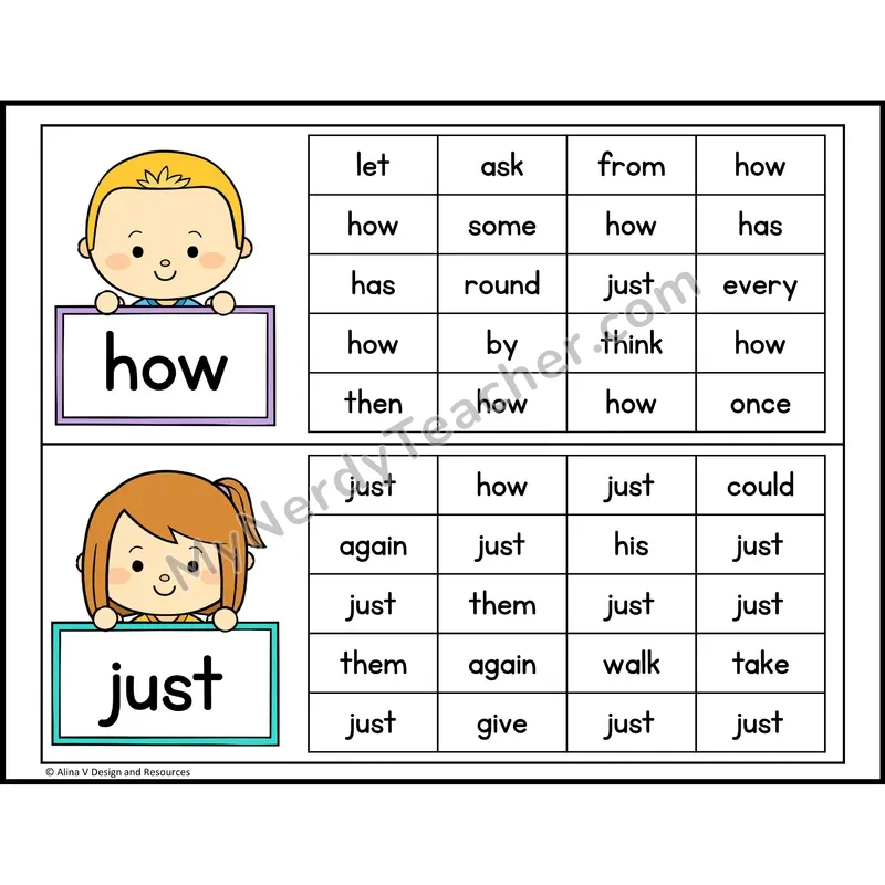 Read and Find Sight Words — 1st Grade - how, just