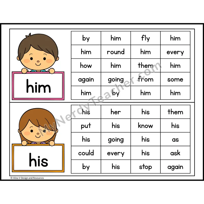 Read and Find Sight Words — 1st Grade - him, his