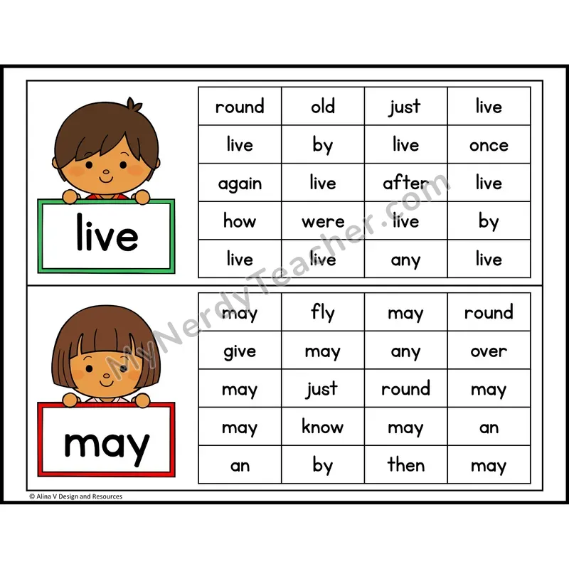 Read and Find Sight Words — 1st Grade - live, may