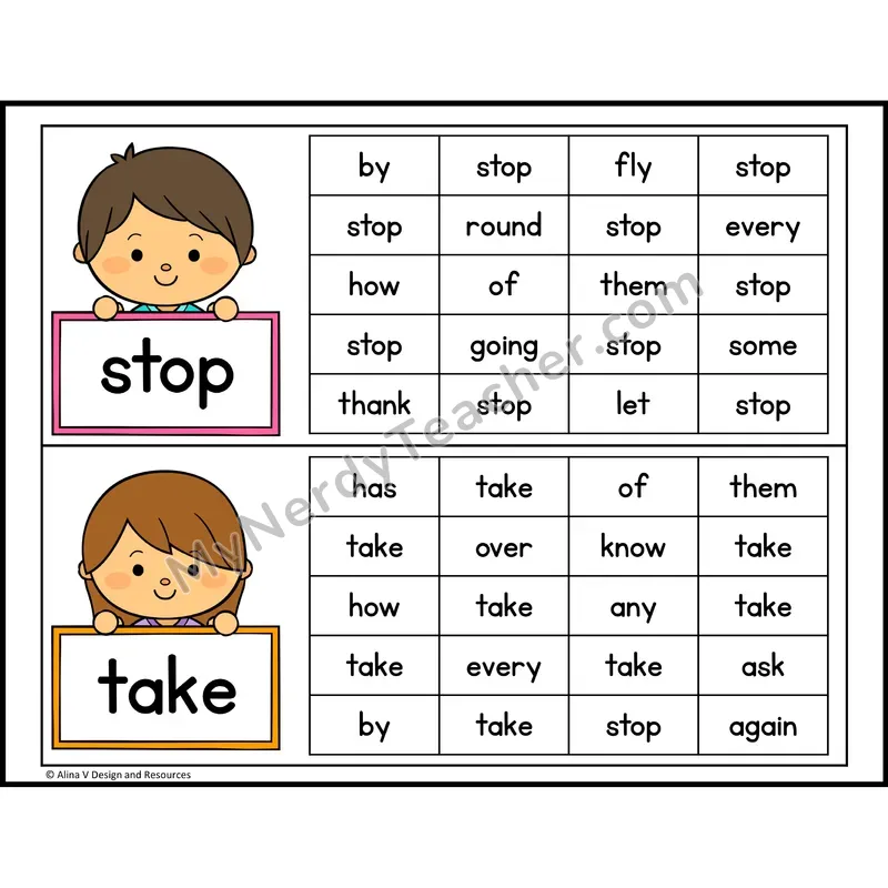 Read and Find Sight Words — 1st Grade - stop, take