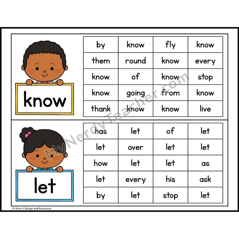 Read and Find Sight Words — 1st Grade - know, let