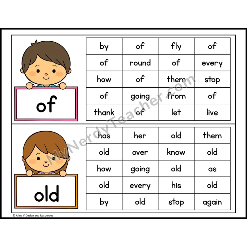 Read and Find Sight Words — 1st Grade - of, old