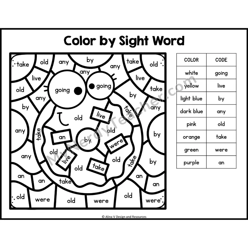 Color by Sight Word — 1st Grade — Birds - going, live, by, any, old, take, take, were, an