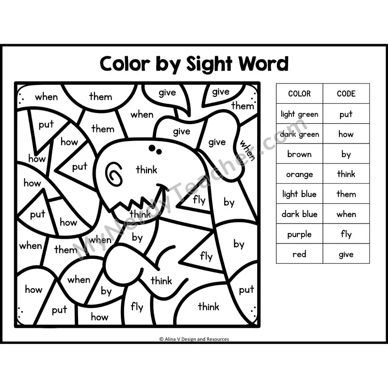 Color by Sight Word — 1st Grade — Ocean - put, how, by, think, them, when, fly, give