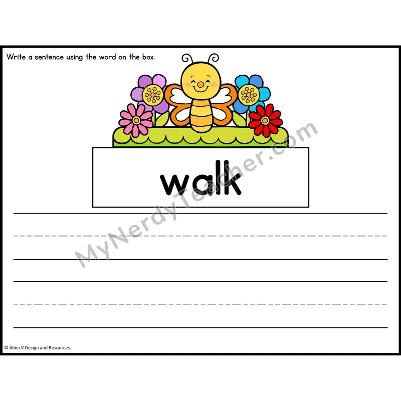 Sight Word Sentence Writing — Spring Theme — 1st Grade - walk