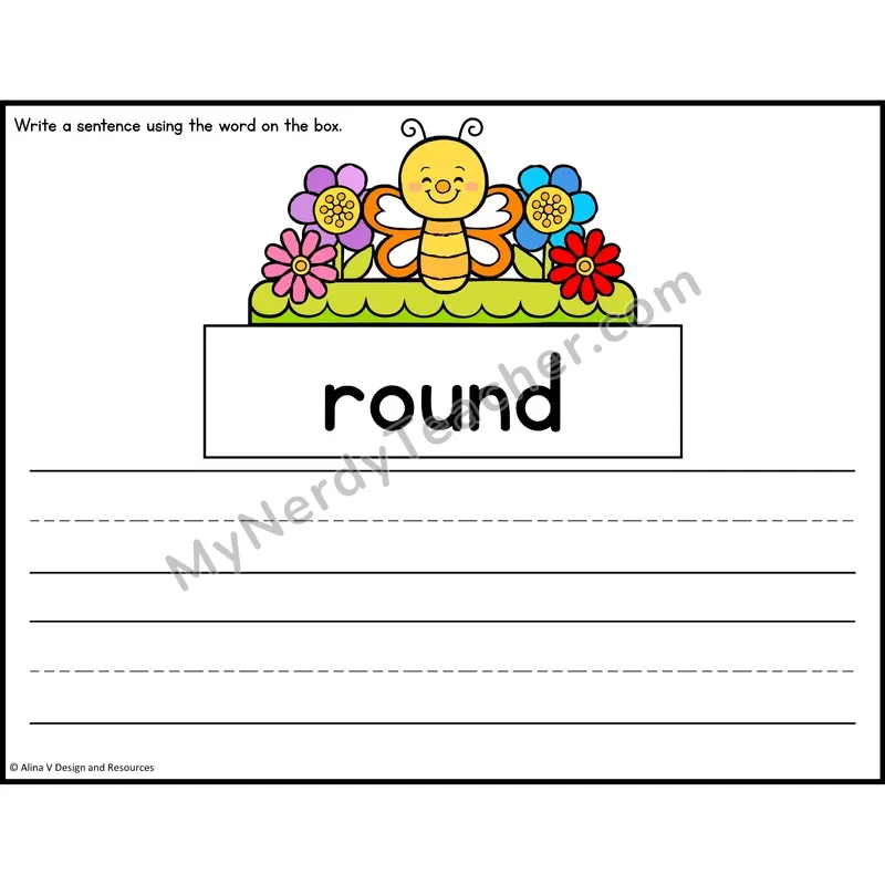 Sight Word Sentence Writing — Spring Theme — 1st Grade - round