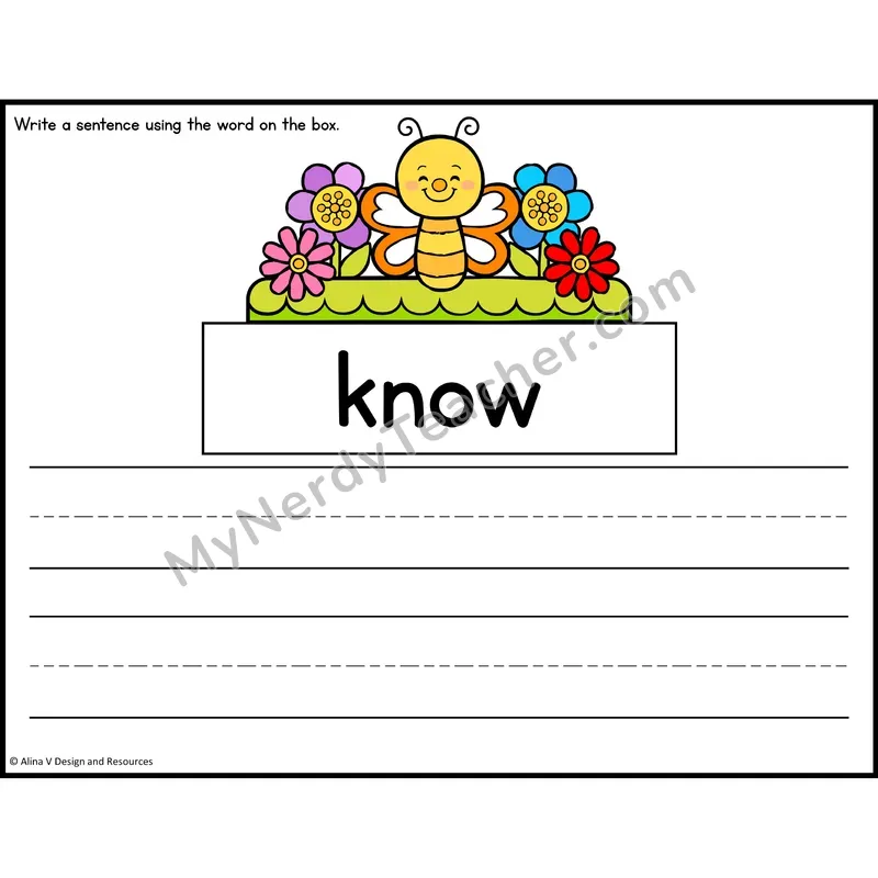 Sight Word Sentence Writing — Spring Theme — 1st Grade - know