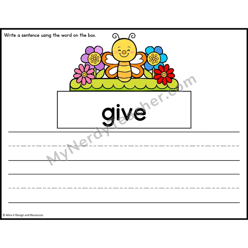 Sight Word Sentence Writing — Spring Theme — 1st Grade - give