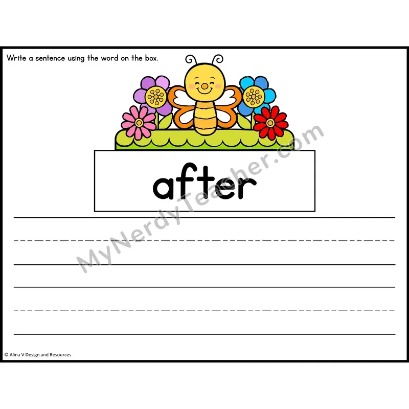 Sight Word Sentence Writing — Spring Theme — 1st Grade - after