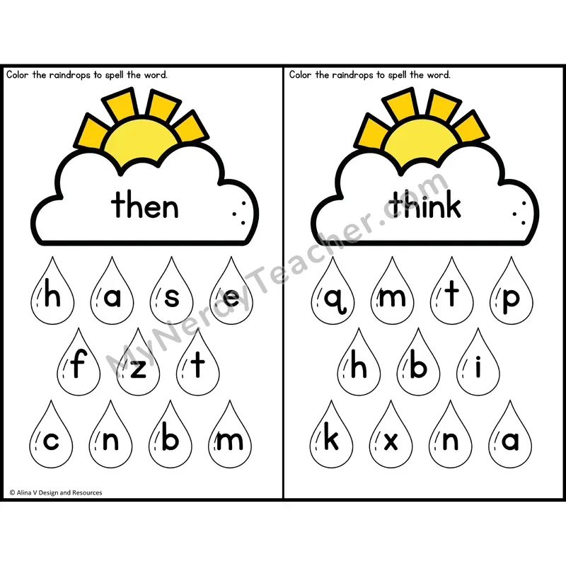 Sight Word Letter Identification — Weather Theme — 1st Grade - then, think