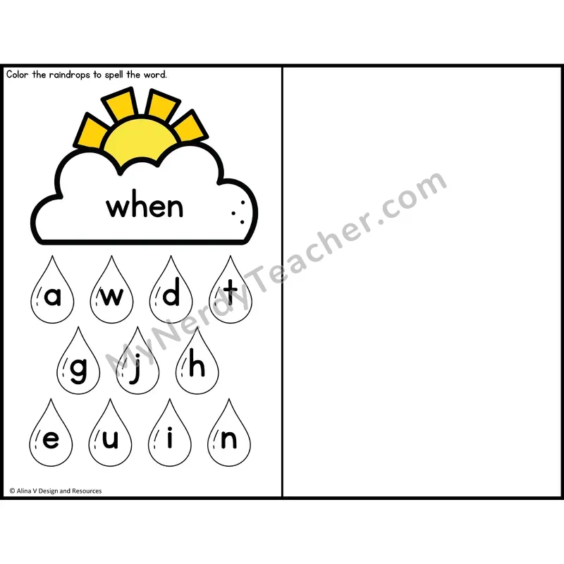 Sight Word Letter Identification — Weather Theme — 1st Grade - when