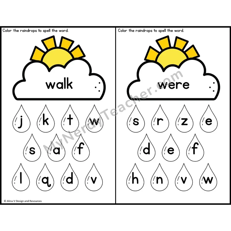 Sight Word Letter Identification — Weather Theme — 1st Grade - walk, were