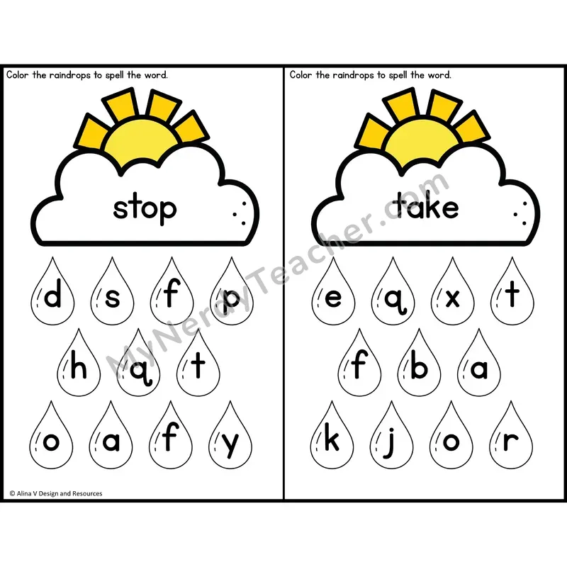 Sight Word Letter Identification — Weather Theme — 1st Grade - stop, take