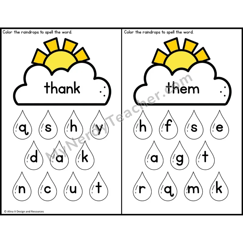 Sight Word Letter Identification — Weather Theme — 1st Grade - thank, them