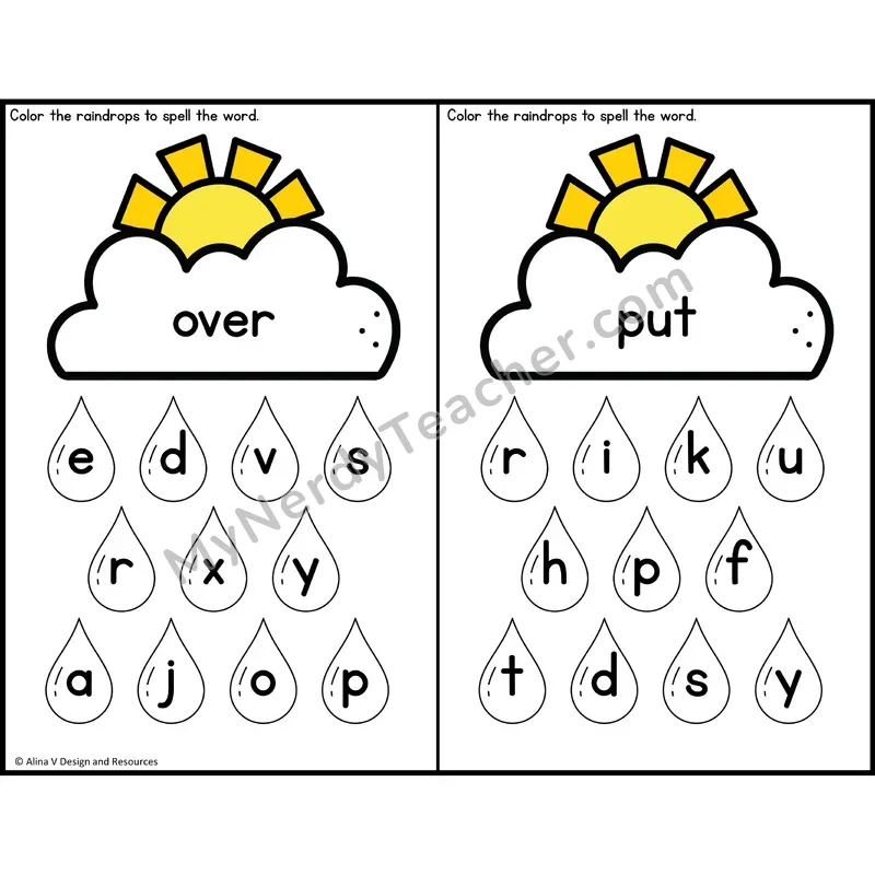 Sight Word Letter Identification — Weather Theme — 1st Grade - over, put