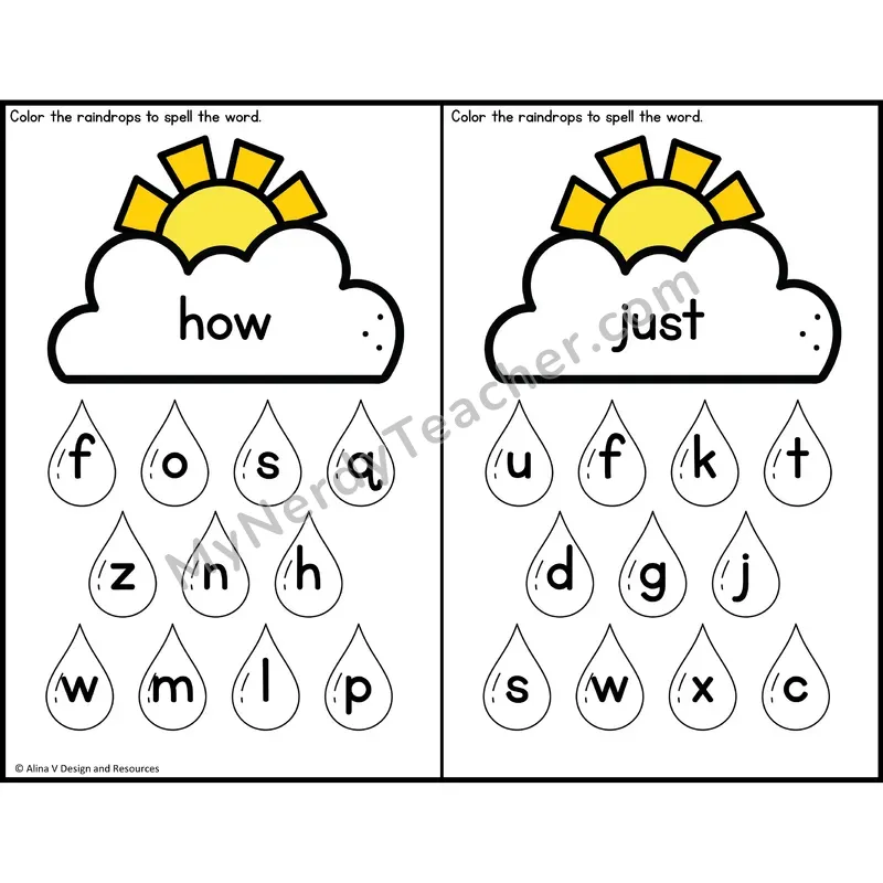 Sight Word Letter Identification — Weather Theme — 1st Grade - how, just
