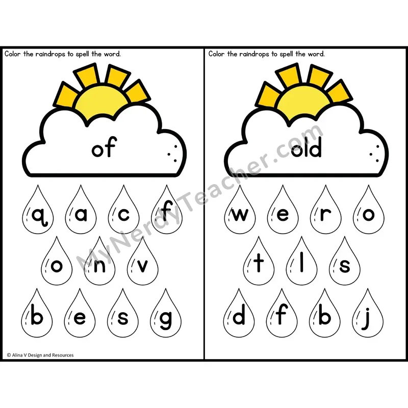 Sight Word Letter Identification — Weather Theme — 1st Grade - of, old