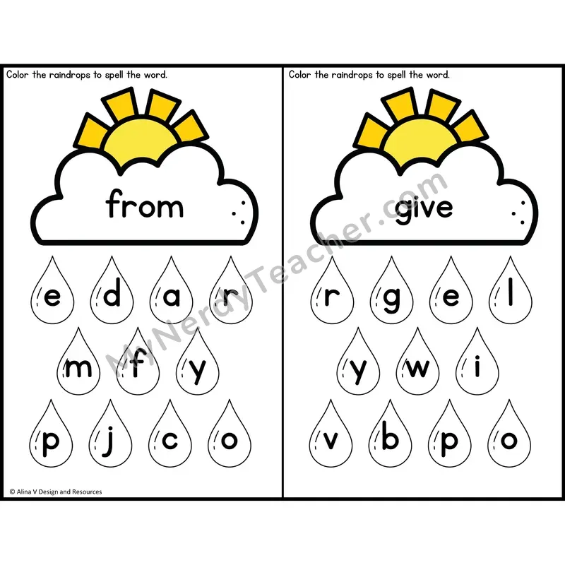 Sight Word Letter Identification — Weather Theme — 1st Grade - from, give