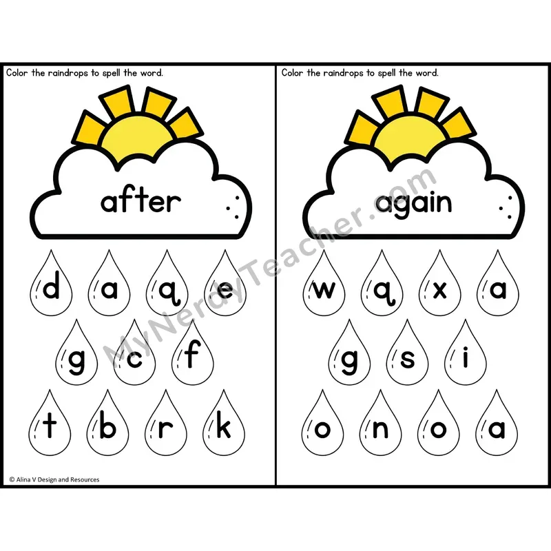 Sight Word Letter Identification — Weather Theme — 1st Grade - after, again