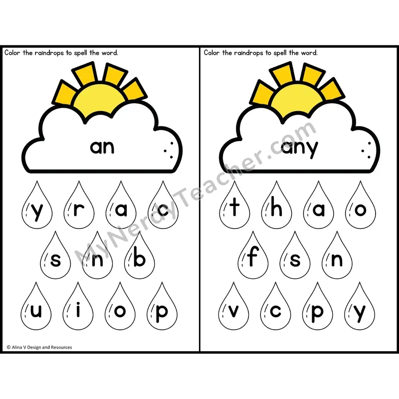 Sight Word Letter Identification — Weather Theme — 1st Grade - an, any