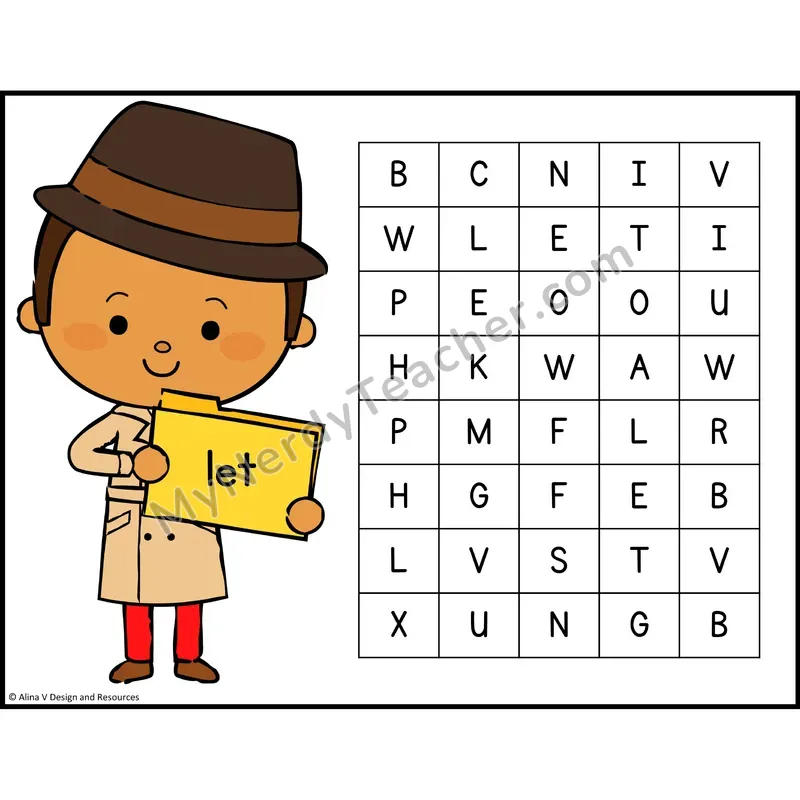 Sight Word Search — Detective Theme — 1st Grade - let