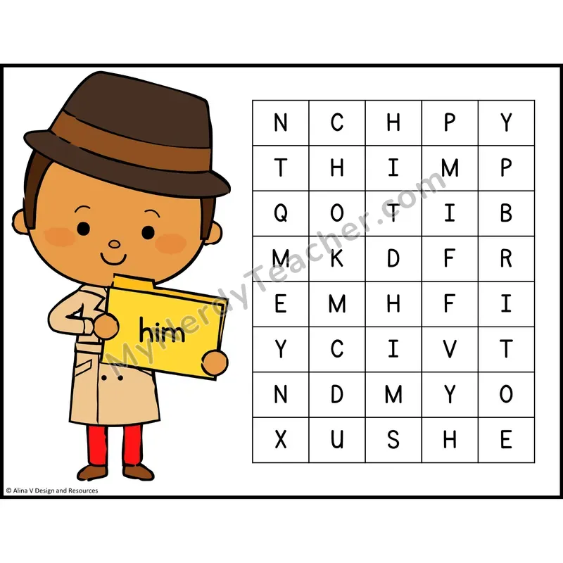 Sight Word Search — Detective Theme — 1st Grade - him