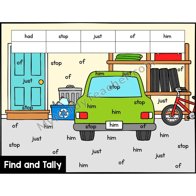 Find and Tally Sight Words — 1st Grade - had, stop, just, of, him