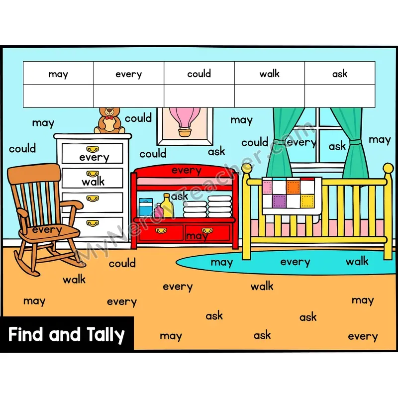 Find and Tally Sight Words — 1st Grade - may, every, could, walk, ask