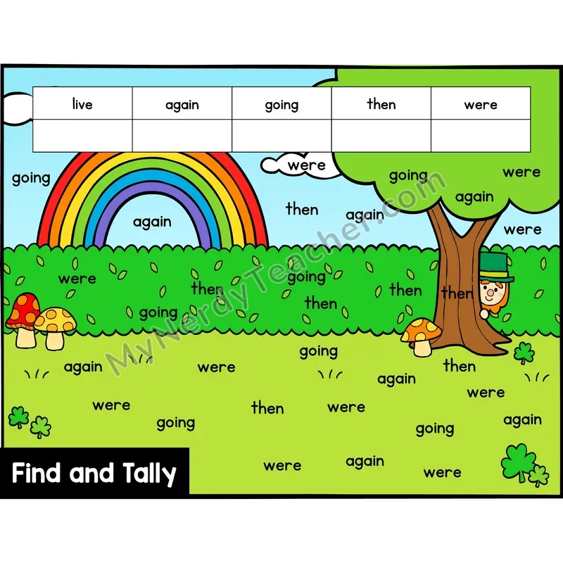 Find and Tally Sight Words — 1st Grade — St. Patrick's Day - live, again, going, then, were
