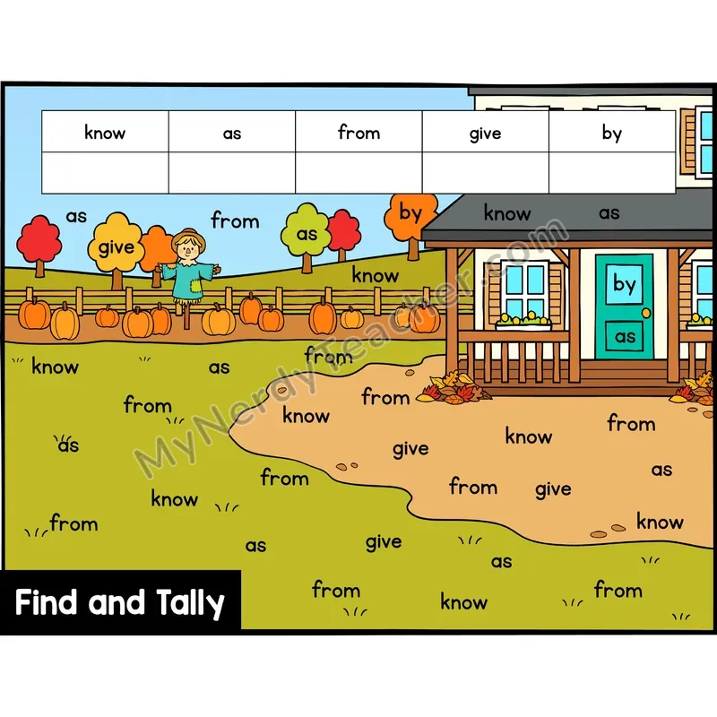 Find and Tally Sight Words — 1st Grade — Fall - know, as, from, give, by