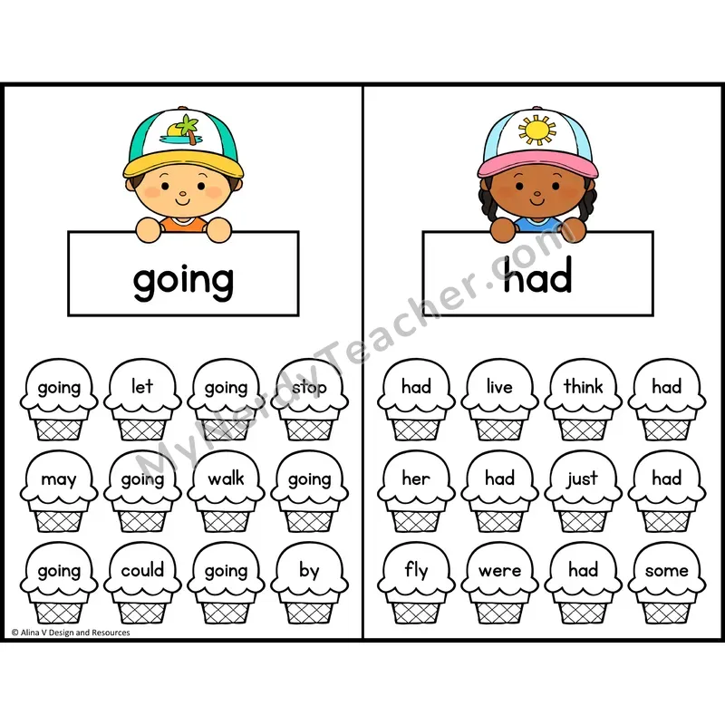 Trace and Color Sight Words — 1st Grade — Ice Cream Theme - going, had