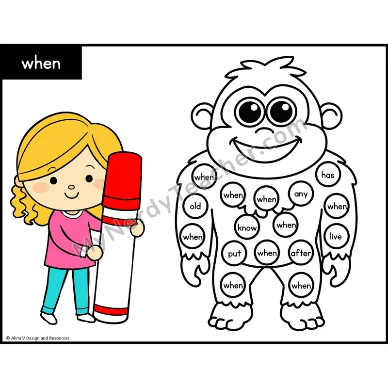 Sight Word Bingo Dab — 1st Grade - when