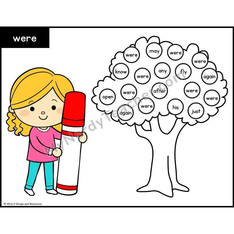 Sight Word Bingo Dab — 1st Grade - were
