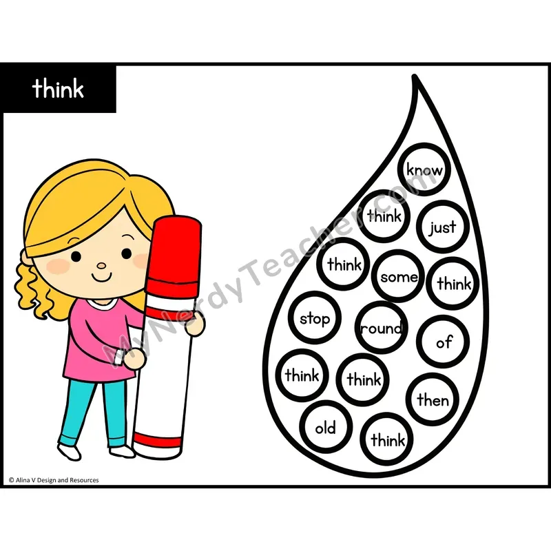 Sight Word Bingo Dab — 1st Grade - think