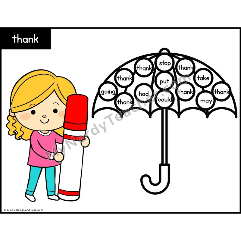 Sight Word Bingo Dab — 1st Grade - thank