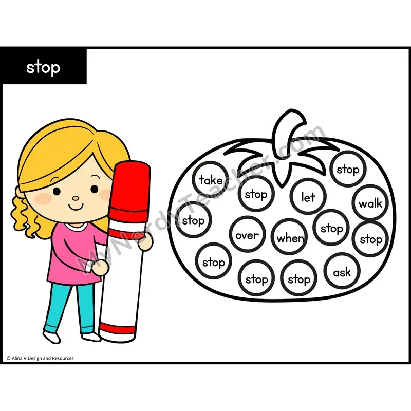 Sight Word Bingo Dab — 1st Grade - stop
