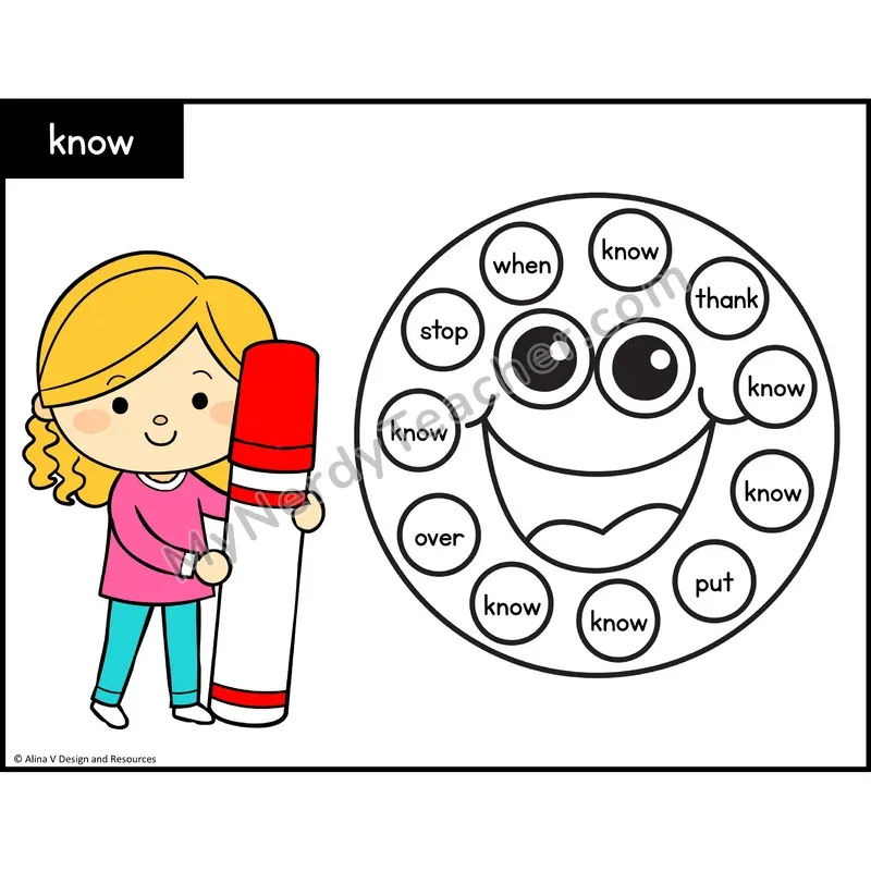 Sight Word Bingo Dab — 1st Grade - know