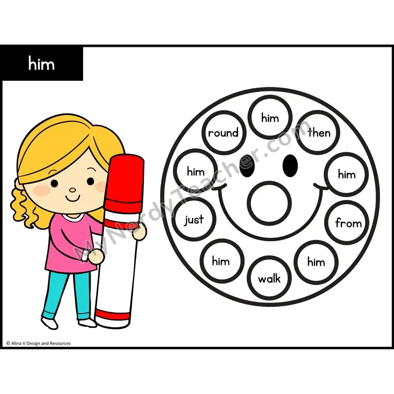 Sight Word Bingo Dab — 1st Grade - him