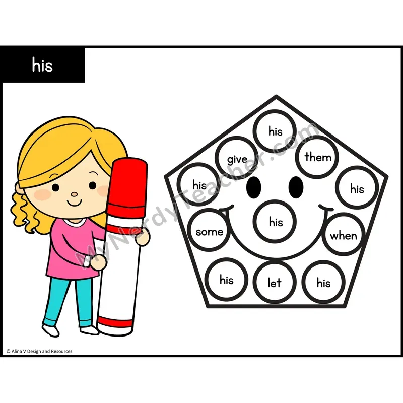 Sight Word Bingo Dab — 1st Grade - his
