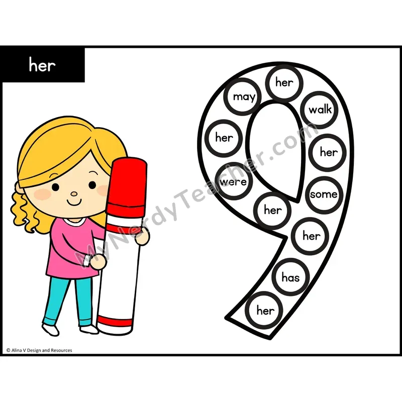 Sight Word Bingo Dab — 1st Grade - her
