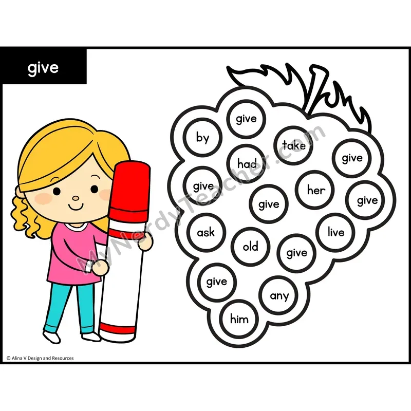 Sight Word Bingo Dab — 1st Grade - give