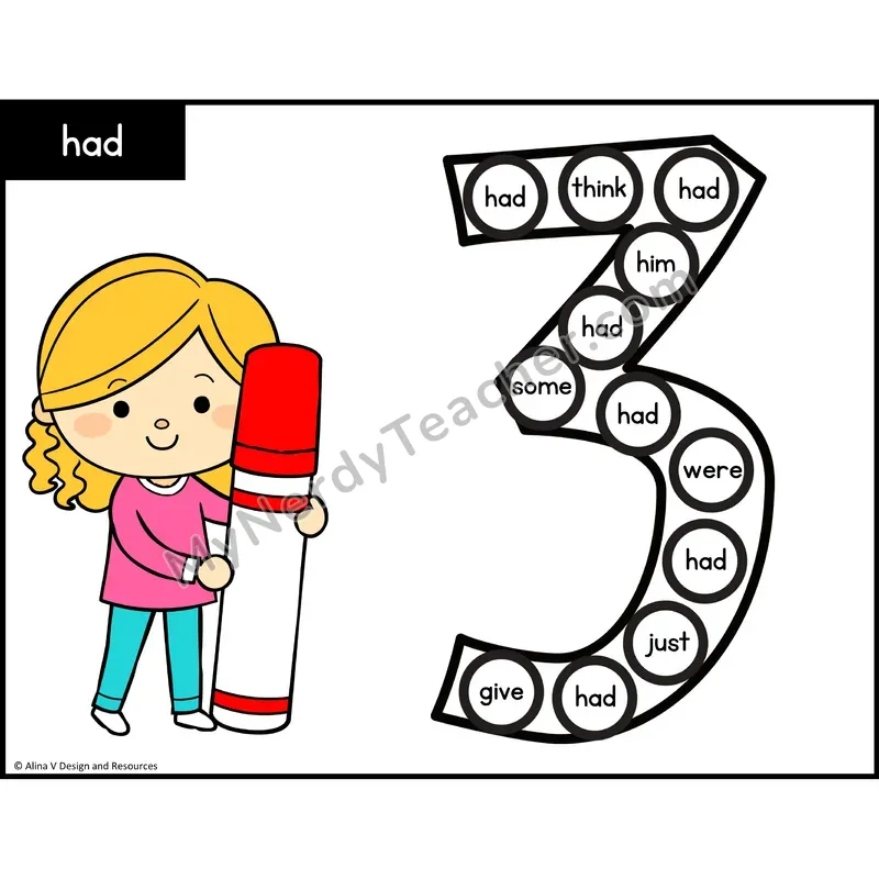 Sight Word Bingo Dab — 1st Grade - had