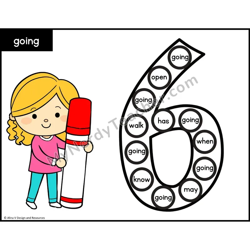 Sight Word Bingo Dab — 1st Grade - going