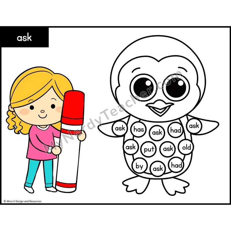 Sight Word Bingo Dab — 1st Grade - ask