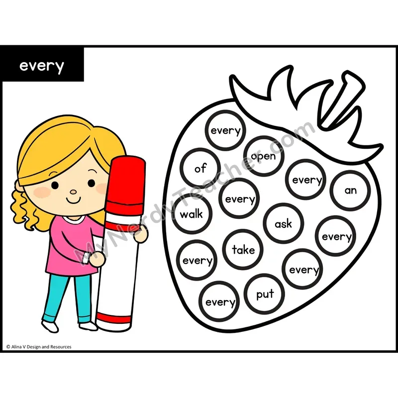 Sight Word Bingo Dab — 1st Grade - every