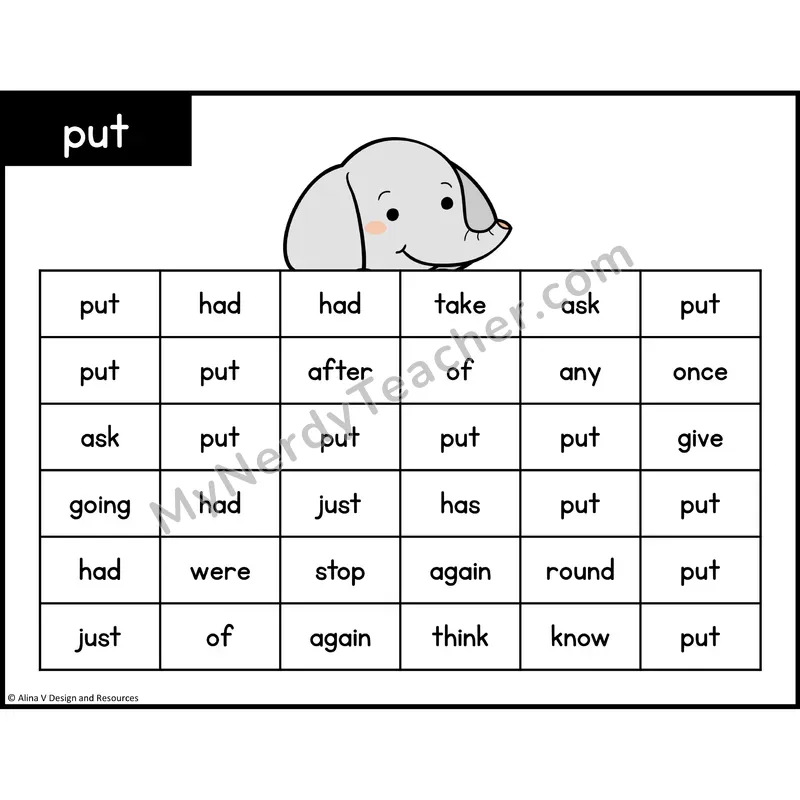 Sight Word Maze — 1st Grade - put